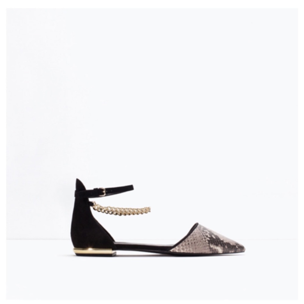 Zara, NWT Animal print Metal flat mule, Size 9